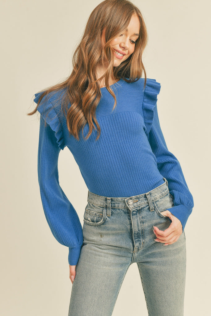 Ruffle 2025 shoulder sweater