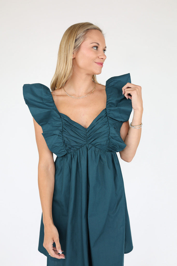 Deep Sea Flutter Sleeve Dress
