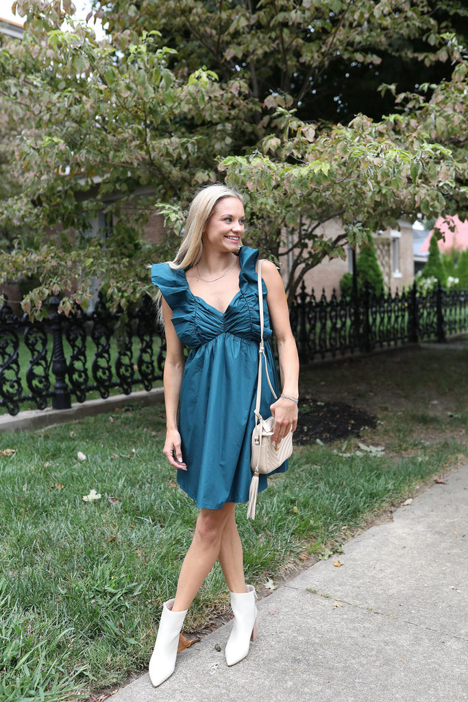 Deep Sea Flutter Sleeve Dress