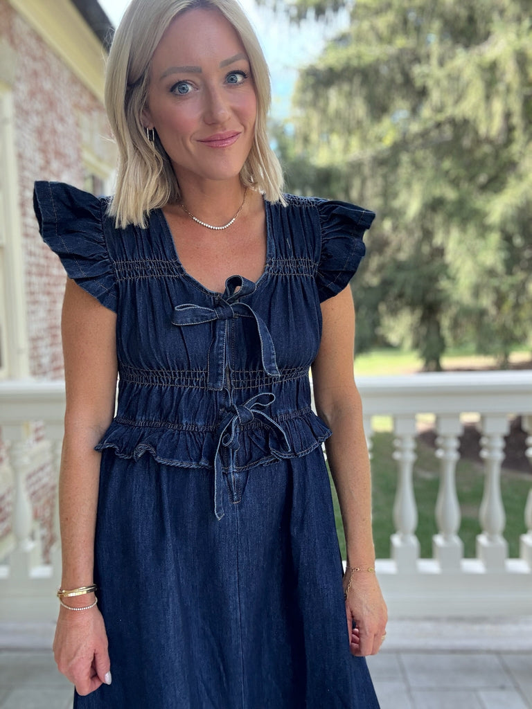 Danica Ruffle Denim Dress Dress & Dwell Danica Ruffle Denim Dress Dress & Dwell