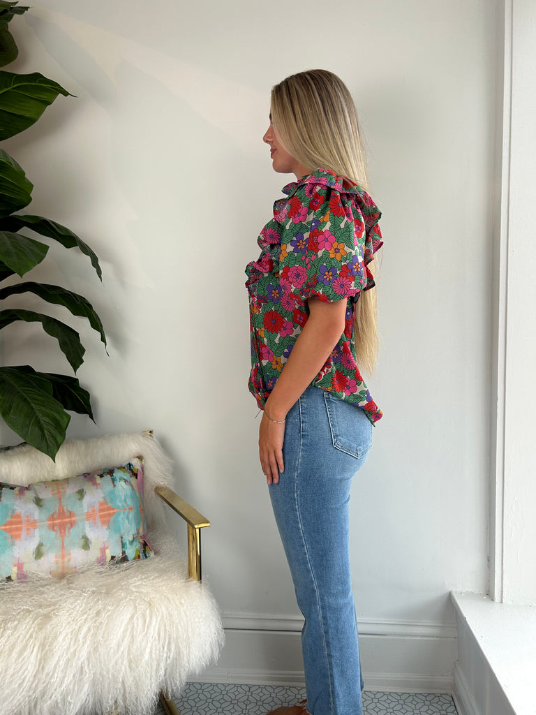 Pop of Floral Puff Sleeve Top
