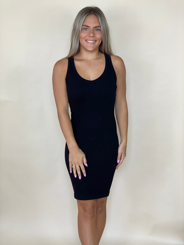 Out and About Ribbed Seemless Dress - Black