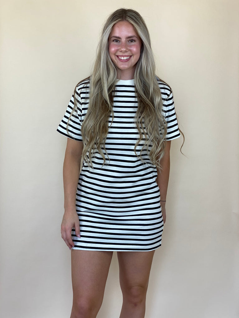 Leisure Striped Shirt Dress - Black