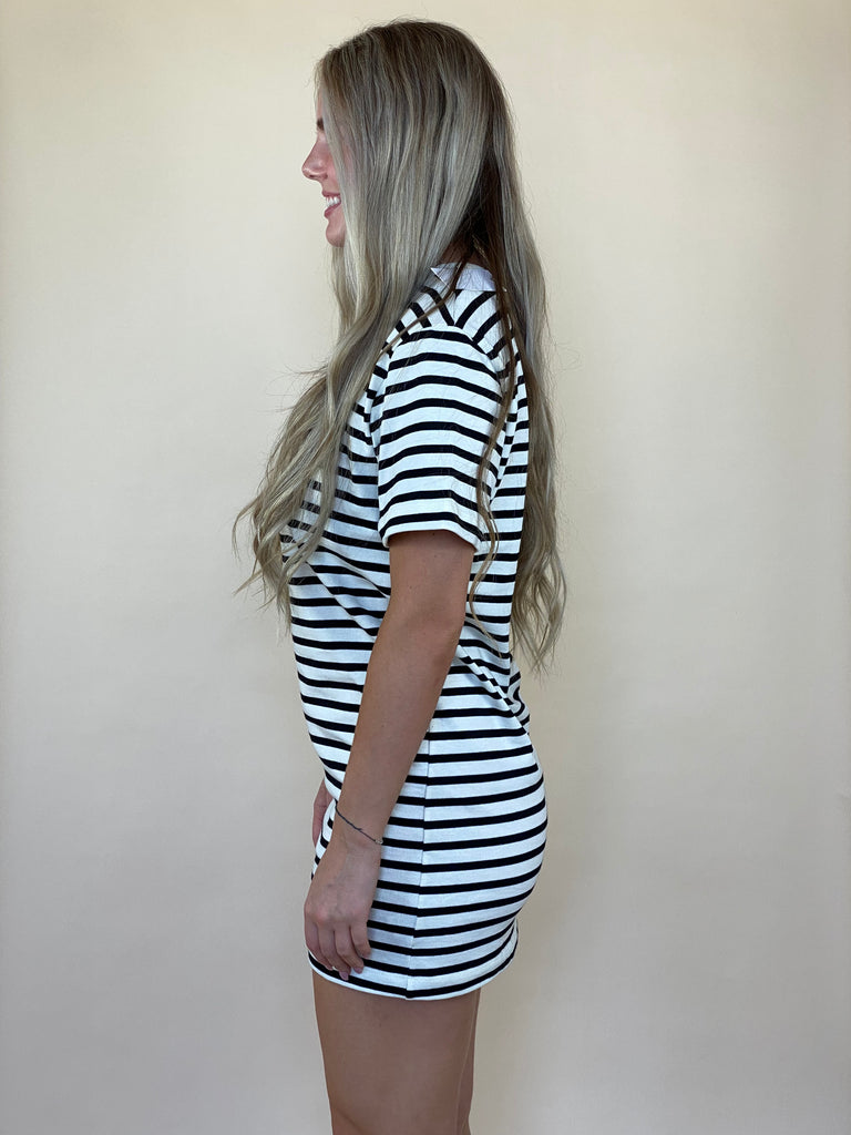 Leisure Striped Shirt Dress - Black