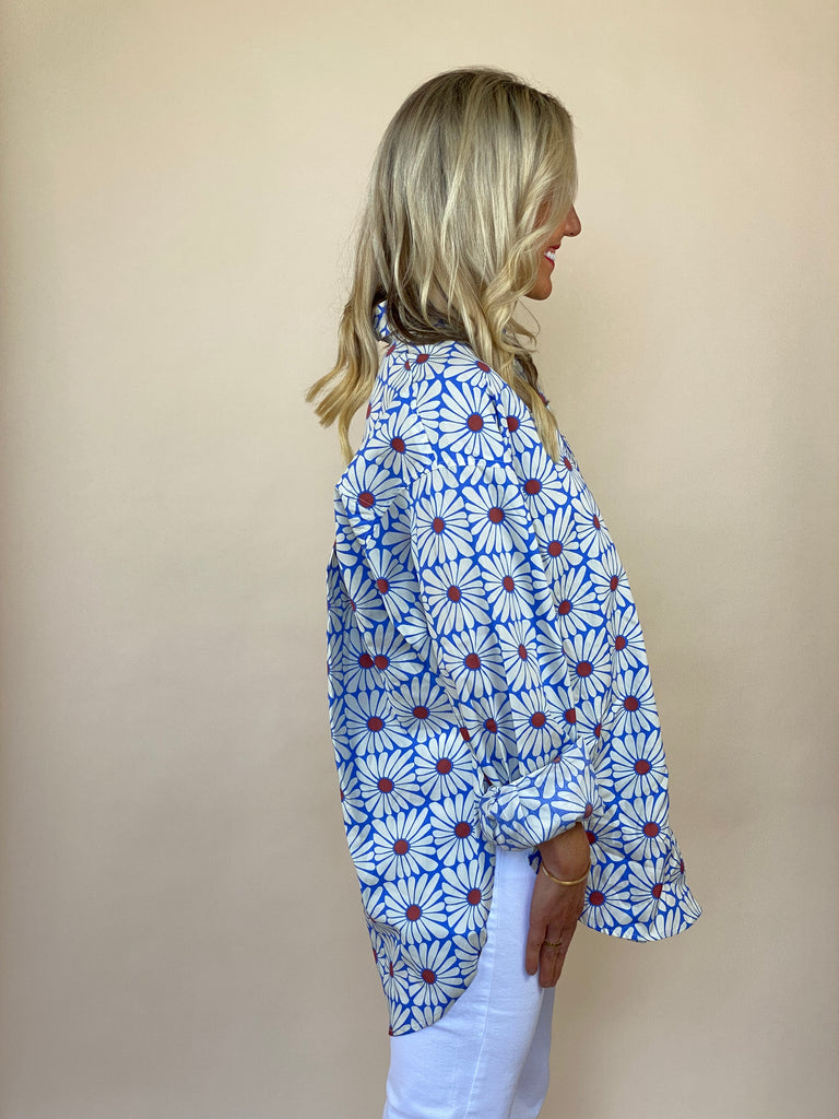 Retro Daisy Poplin Button Top