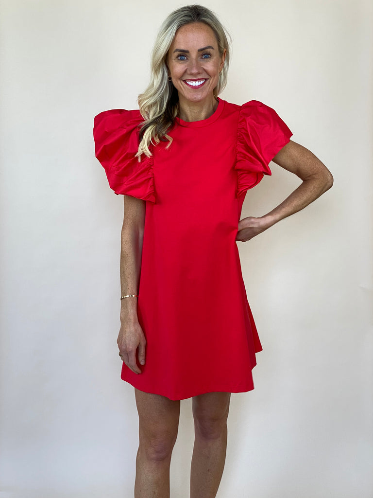 In the End Flutter Sleeve Dress - Red