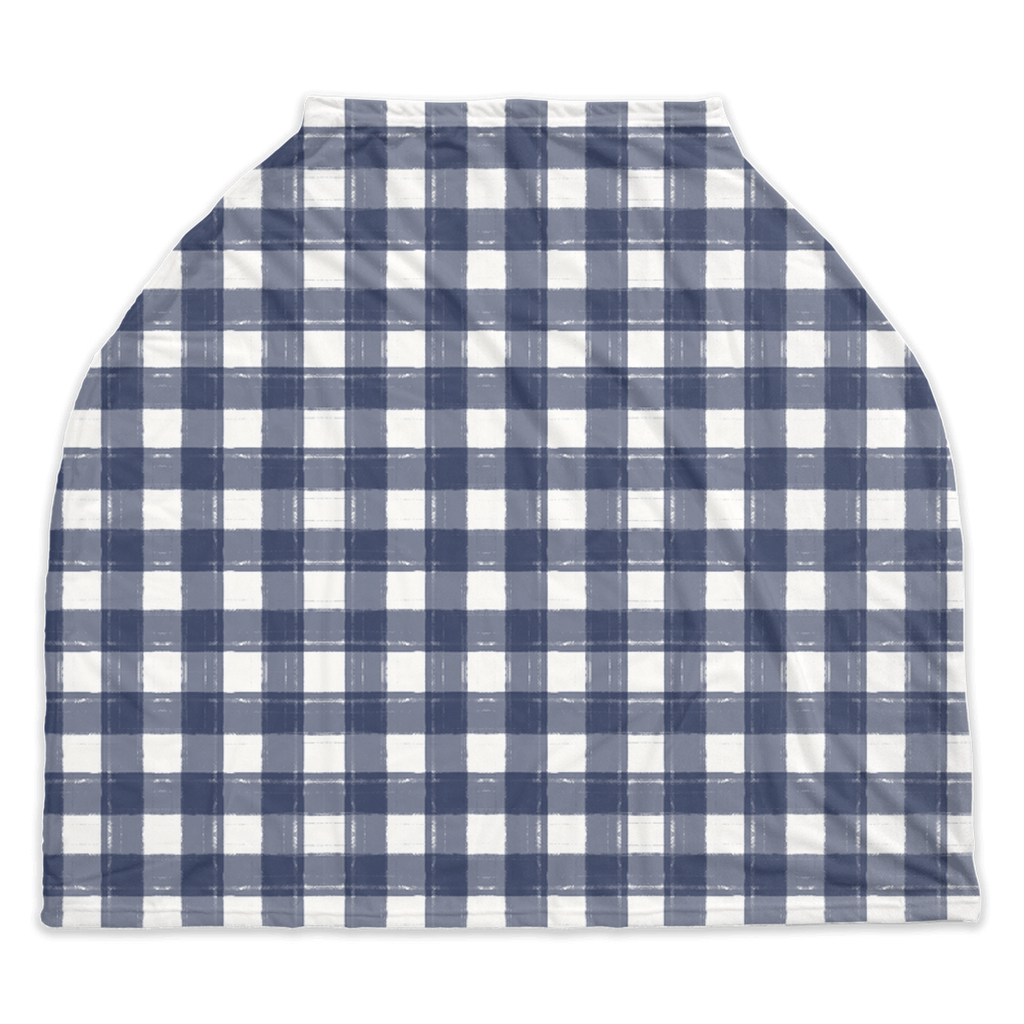Baby Car Seat Cover - Gingham Navy