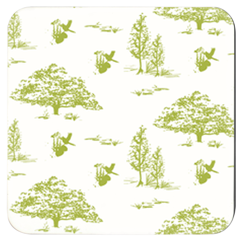 Toile Green Coasters - Set of 4
