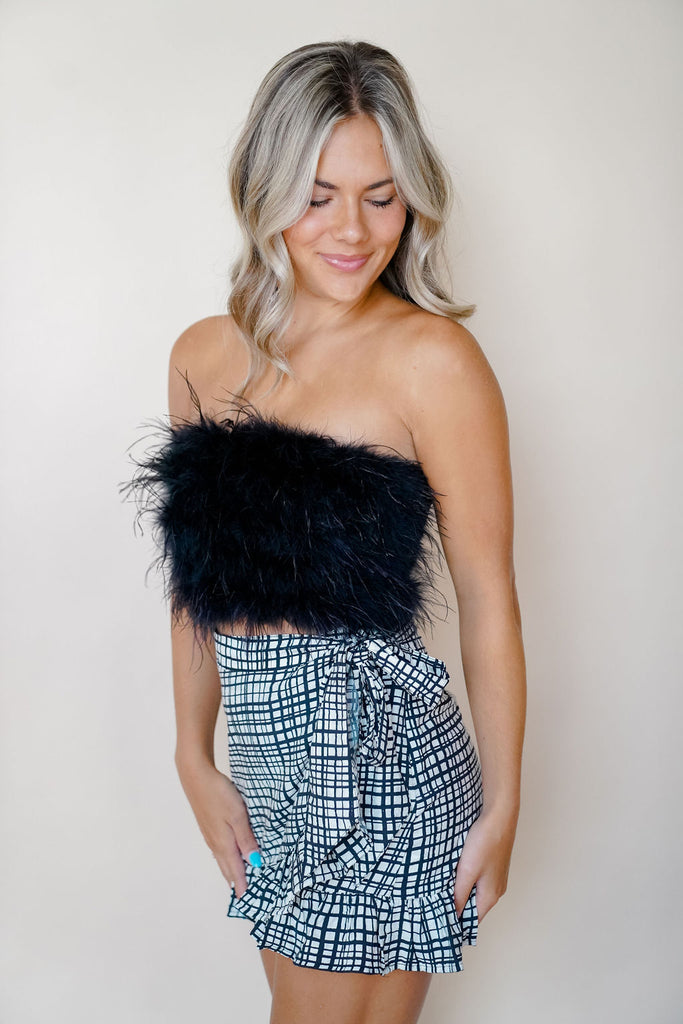 Zaina Feather Cropped Top - Black