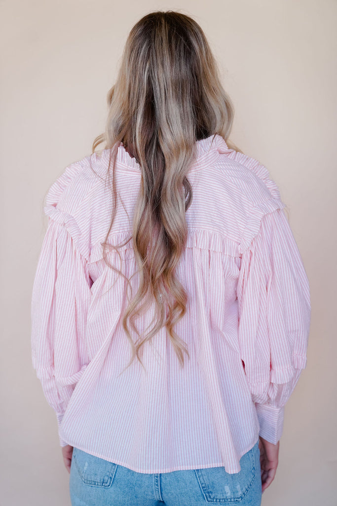 Stripe Seersucker Ruffle Slv Top