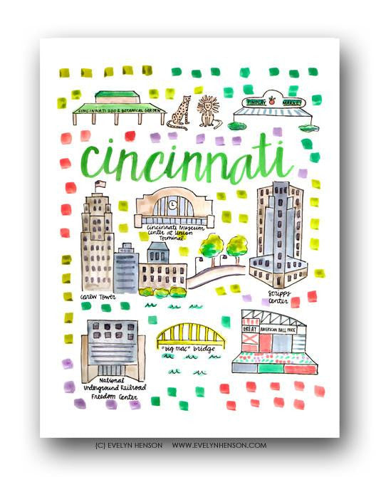 Evelyn Henson City Map Prints - Cincinnati, OH